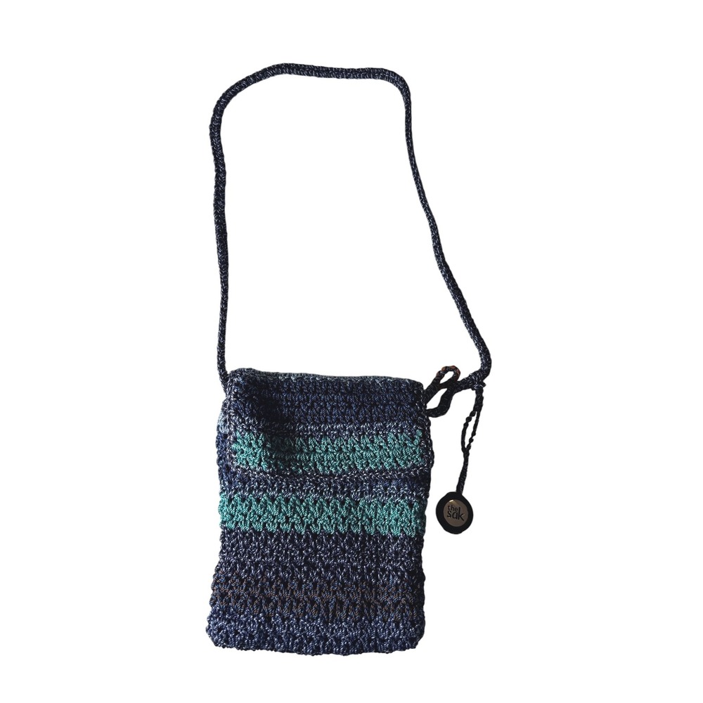 The Sak Crochet Crossbody Bag Navy Blue Teal Knit Mini Phone Bag 1000050699